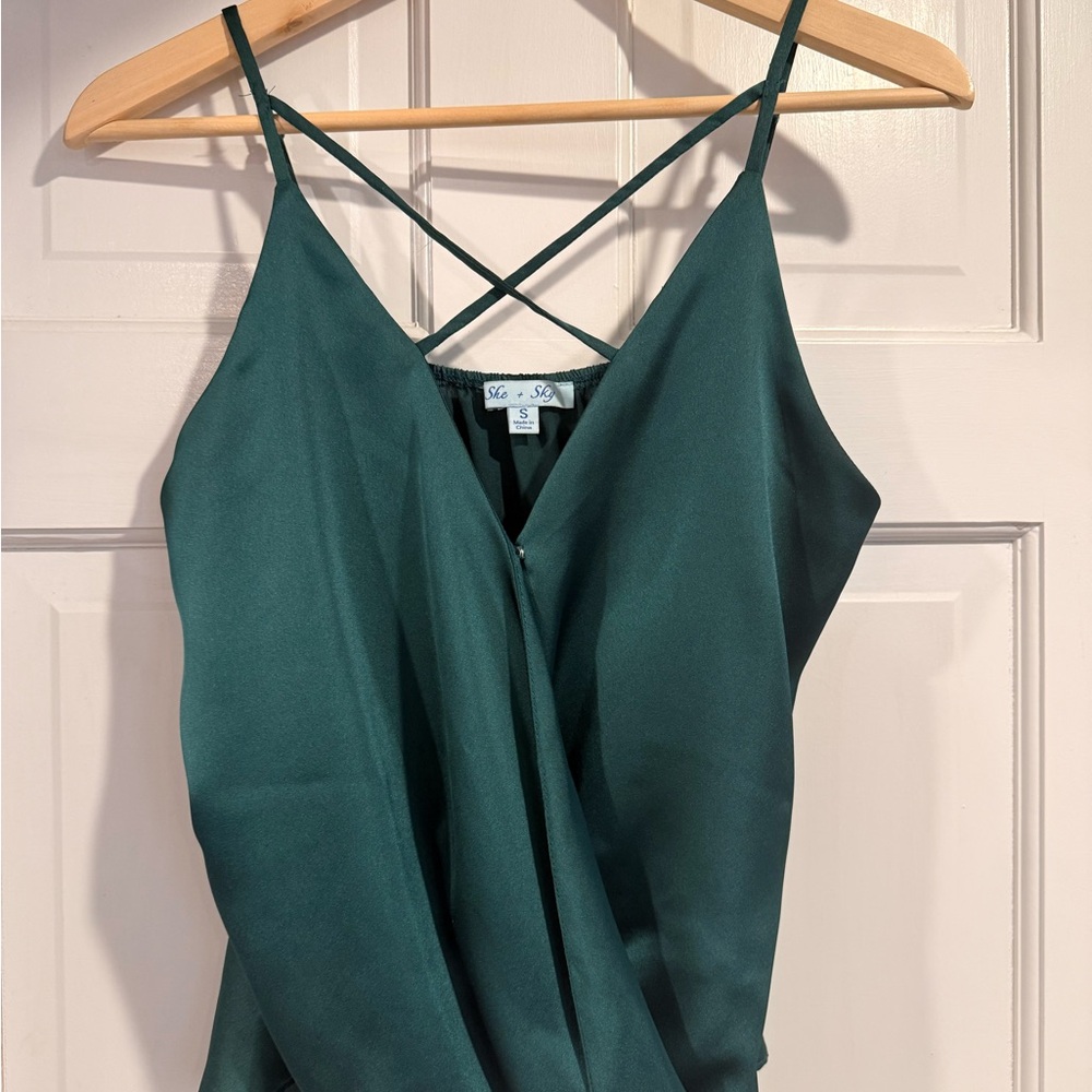 She + Sky Dark Green Camisole Top